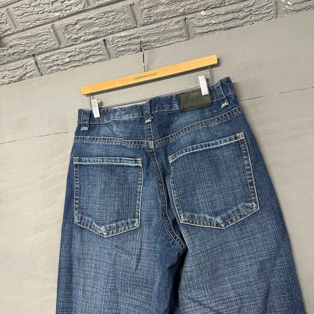 Basic Code Mens‎ W32 L34 Wide Leg Skater Jeans Blue Baggy Y2K Crosshatch Denim